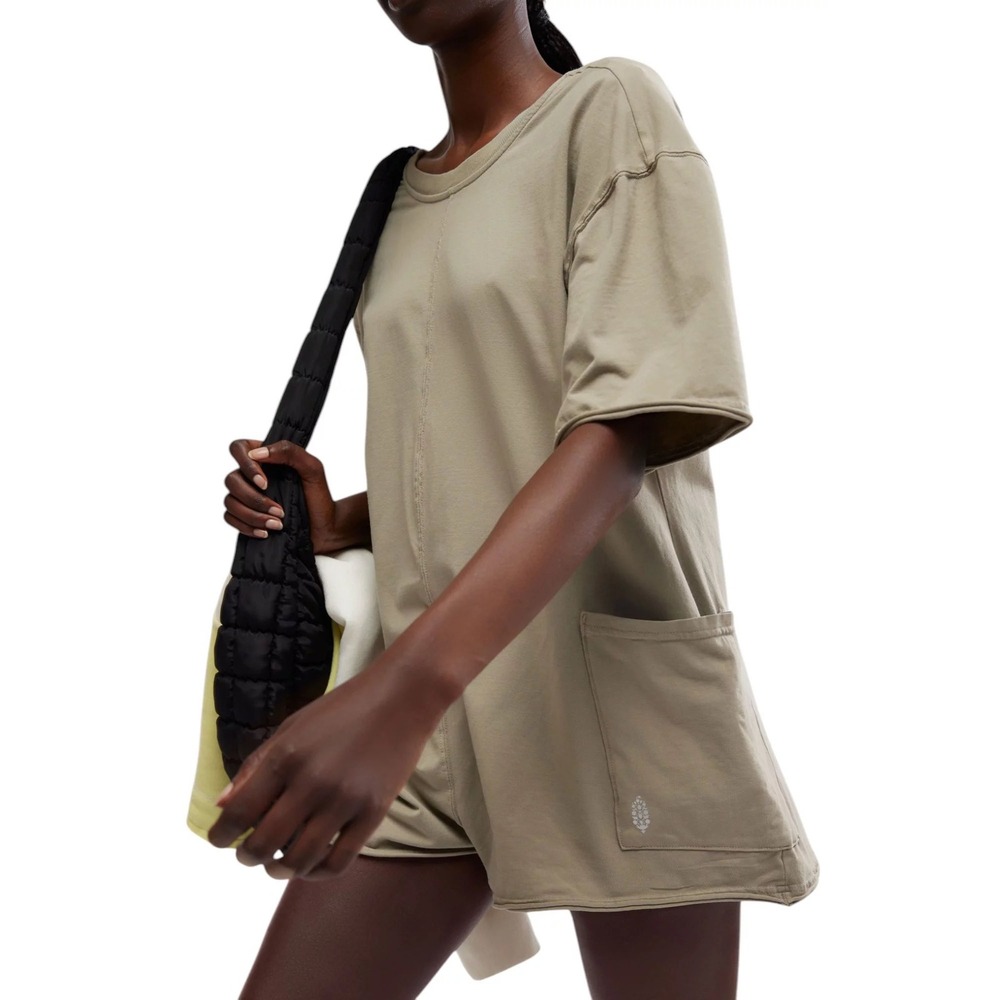 FP Movement Free People Hot Shot Tee Romper Sage Stone Olive Green Large NWT - Picture 4 of 9